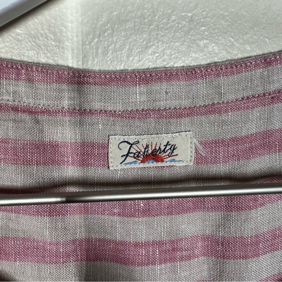 Faherty Womens Isha Linen Pink Tan Stripe Sleeveless Dress Coastal Resort XL - Picture 6 of 11